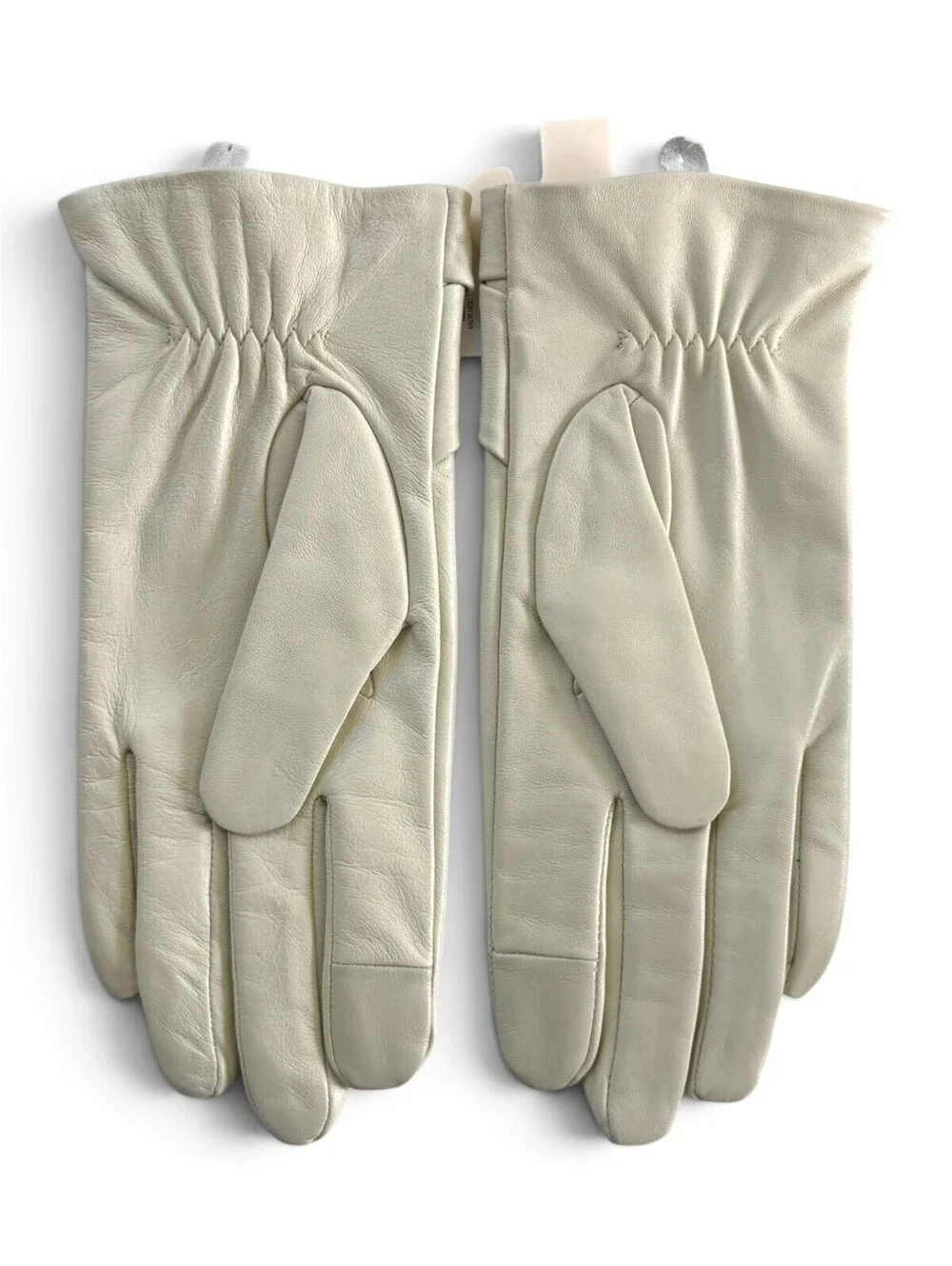 Sasso + Smyth Women Tech Touch Leather Gloves Ivory Bow Detail Size L NWT